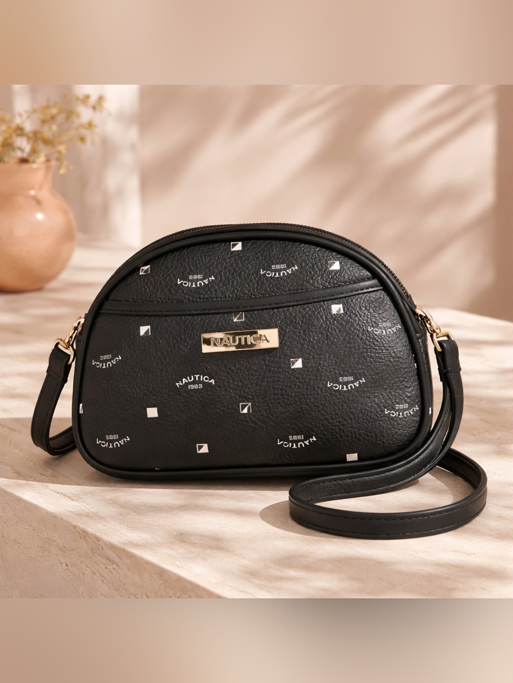 NWT Nautica Black Logo Dome Crossbody with Gold Hardware